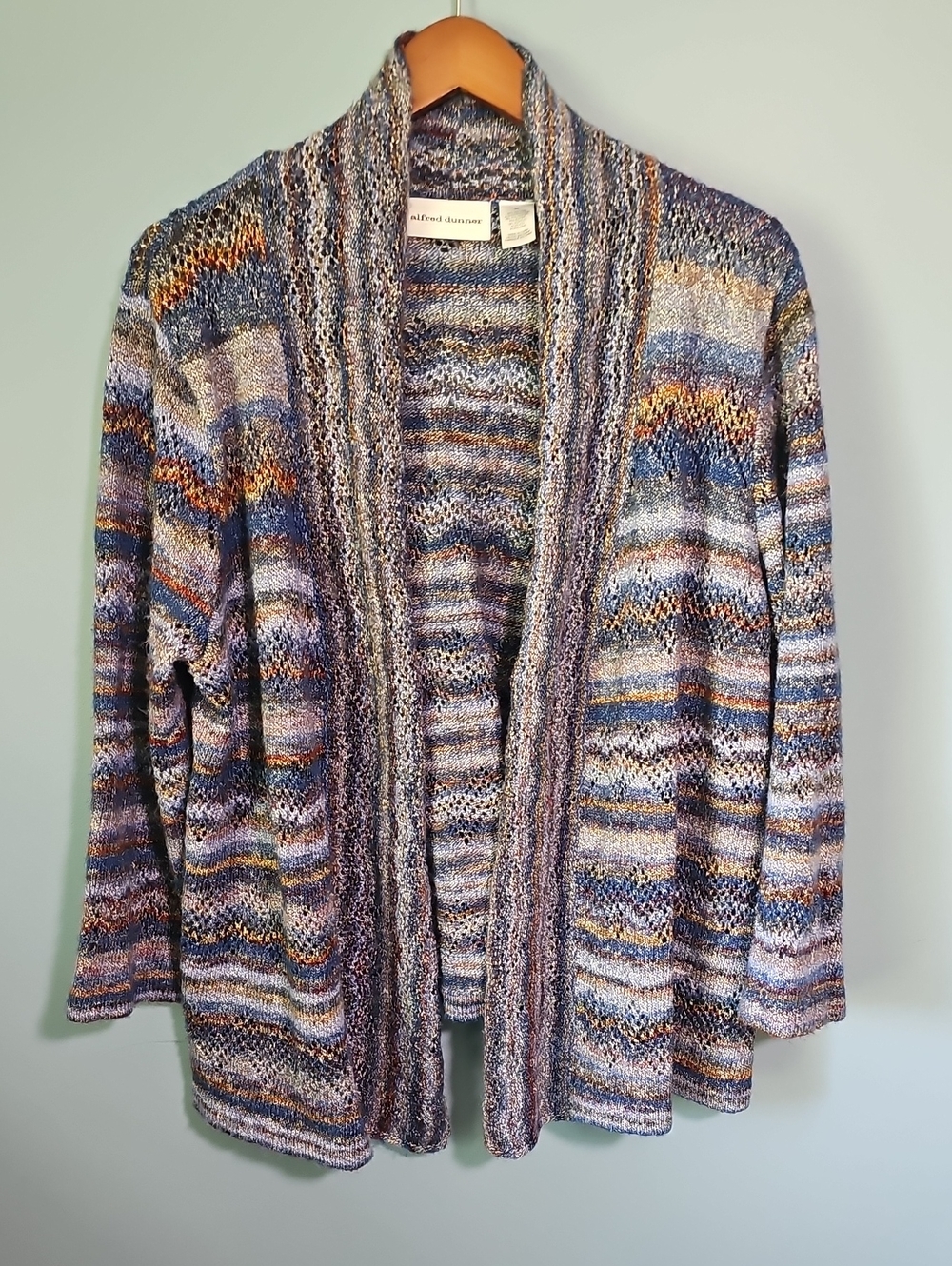 Alfred Dunner Open Front Cardigan Sweater Knit Stripe Blue Multicolor Size XL